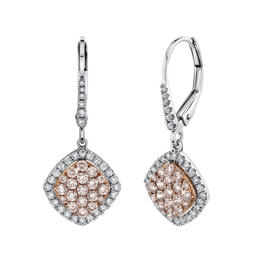 14K 0.97cttw VS Pink and White Diamond Cluster Earrings
