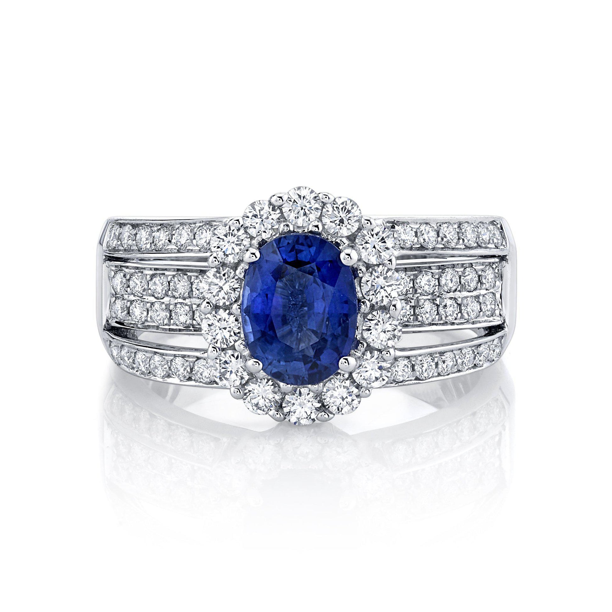 14K 1.62 Cts Blue Sapphire 0.94 Cttw VS Diamond Ring - TVON.com