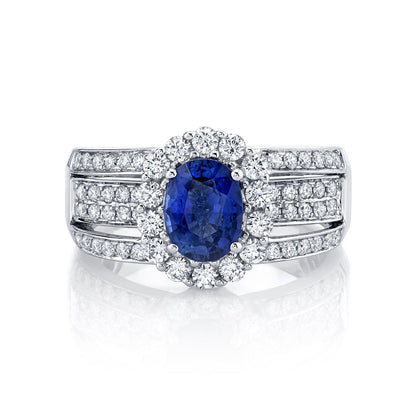 14K 1.62 Cts Blue Sapphire 0.94 Cttw VS Diamond Ring - TVON.com