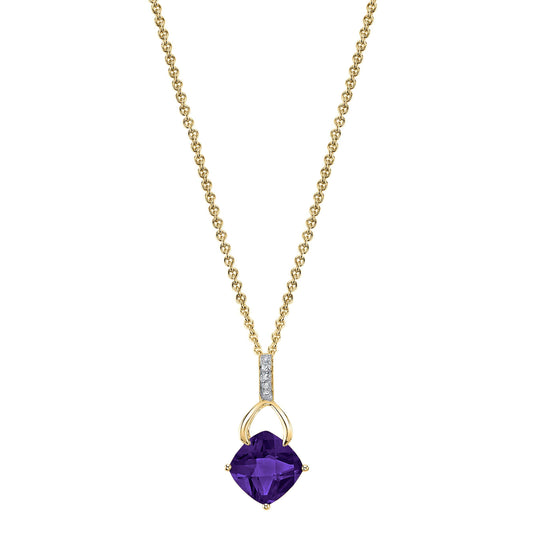 14K Cushion Amethyst and Diamond Wishbone Pendant