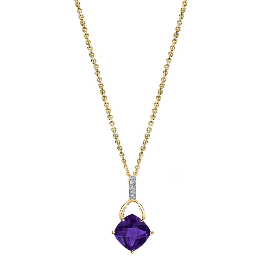 14K 1.88ct Cushion Amethyst and Diamond Necklace