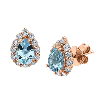 TVON 14K 1.14cttw Pear Shape Santa Maria Aquamarine Stud Earrings