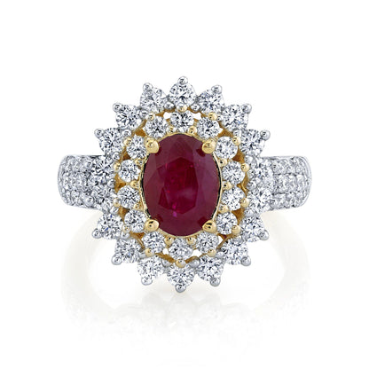 14K 2.05 Cts Burma Ruby 1.61 Cttw VS Diamond Ring - TVON.com