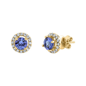 TVON 14K 1.00cttw Round Tanzanite 0.26cttw VS Diamond Stud Earrings