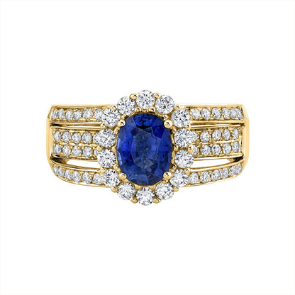 14K 1.62 Cts Blue Sapphire 0.94 Cttw VS Diamond Ring - TVON.com