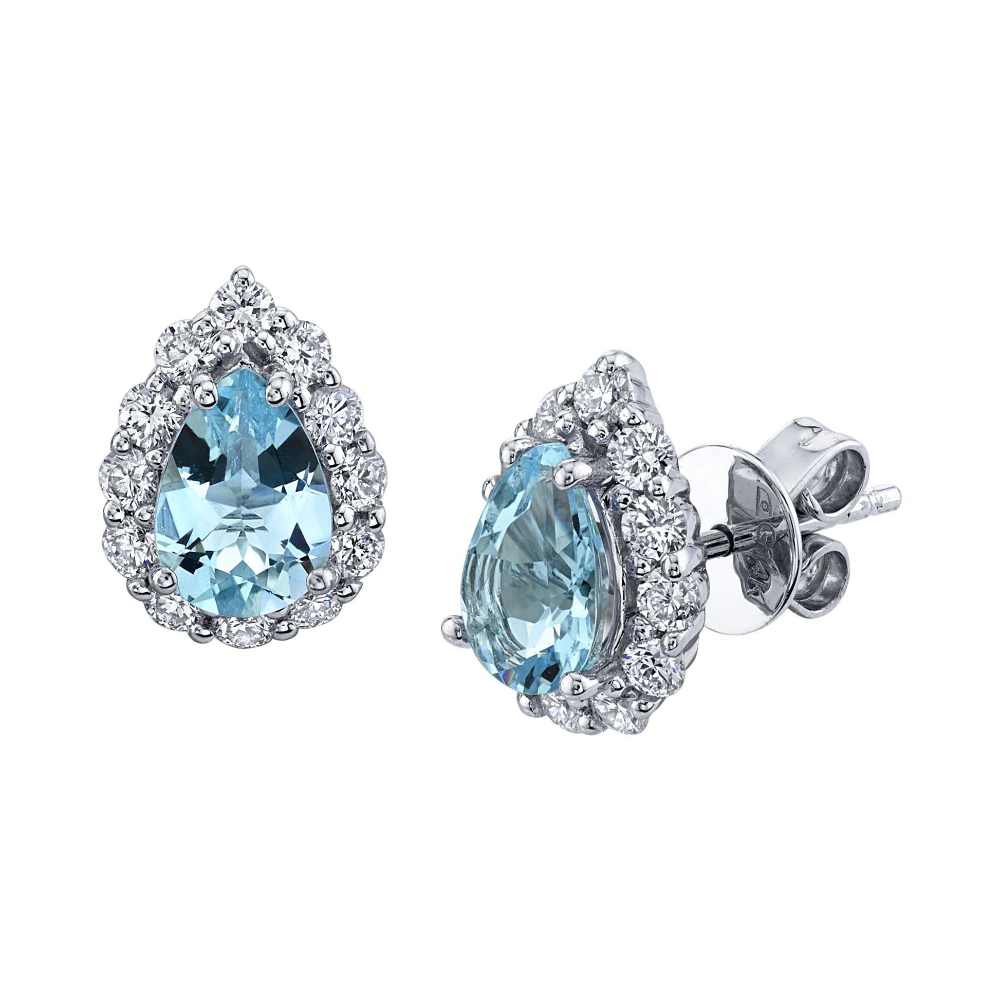 TVON 14K 1.14cttw Pear Shape Santa Maria Aquamarine Stud Earrings