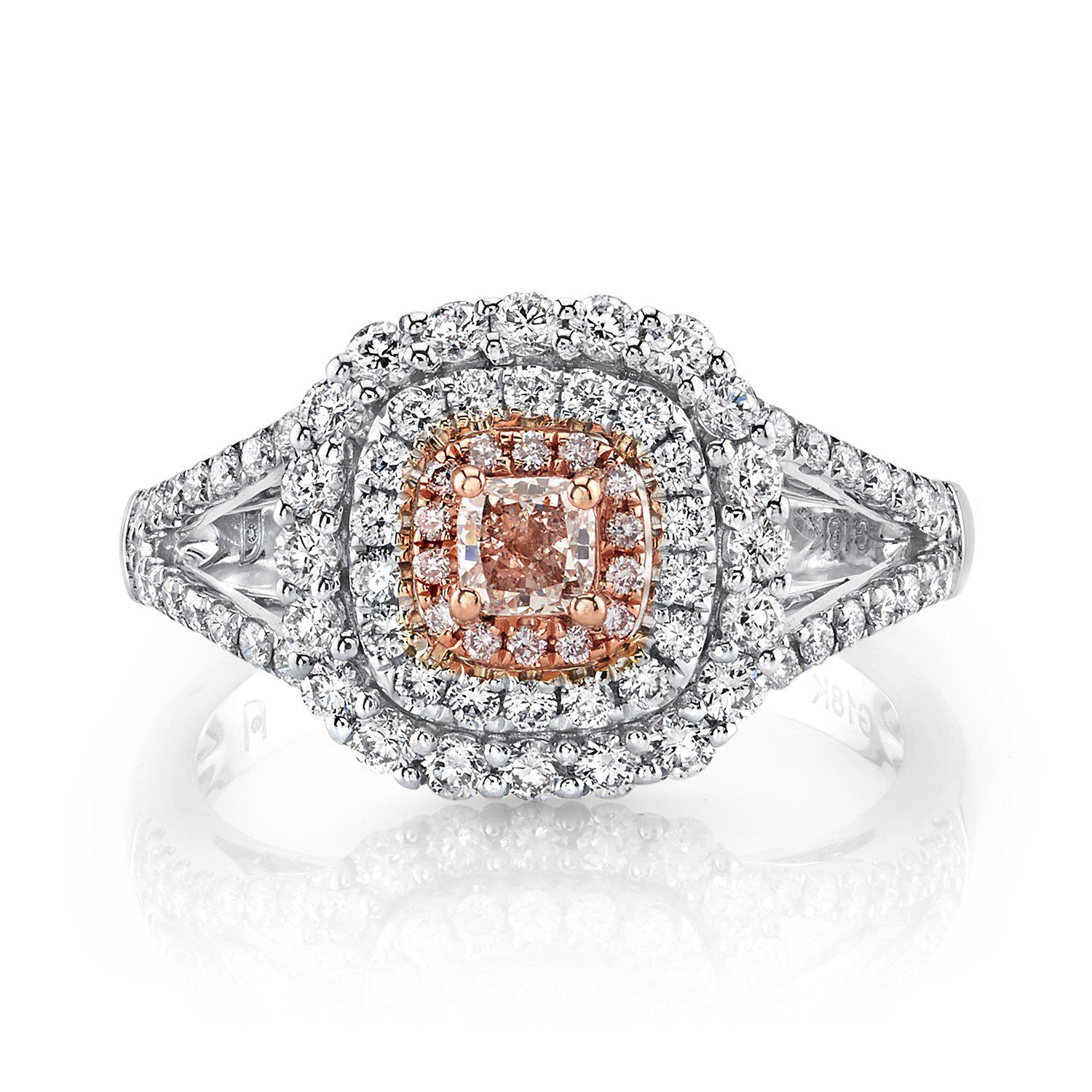 14K 0.24 Cts Pink Diamond 0.67 Cttw VS Diamond Ring - TVON.com