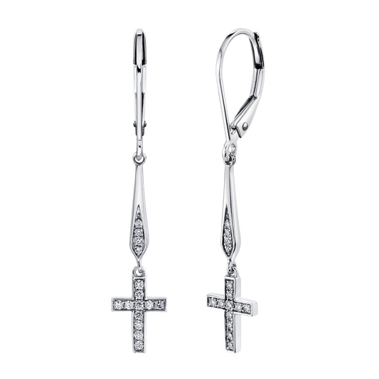 TVON 14K 0.17cttw VS Diamond Cross Drop Earrings